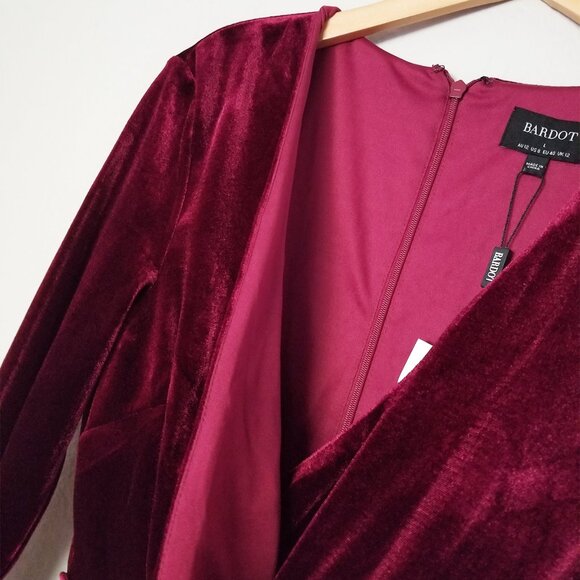 NEW Bardot Morgan Velvet Midi Dress in Burgundy Size 8 Slit Holiday No Belt $119 - Picture 14 of 16